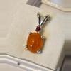 plant/Fire opal cab pendant w/anthill garnet accent.-0-thumbnail