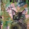 plant/Original Painting 8 x 10 Collage Ink Watercolour Acrylic Cat Halloween Whimsical-1-thumbnail
