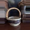 plant/Vintage Pottery Planter with Bamboo Handle-5-thumbnail