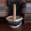 plant/Vintage Pottery Planter with Bamboo Handle-2-thumbnail