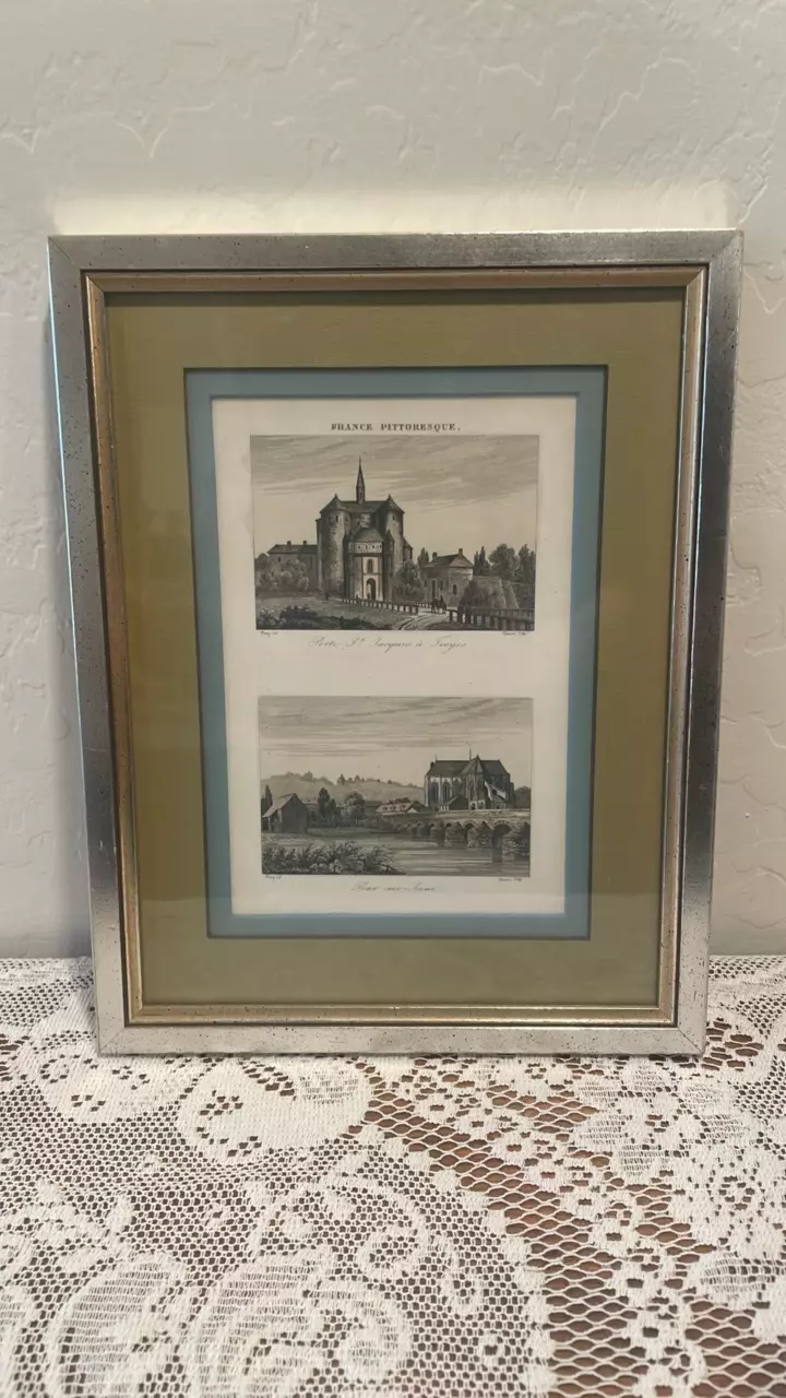 plant/Antique Framed Engraving titled "FRANCE PITTORESQUE"-0