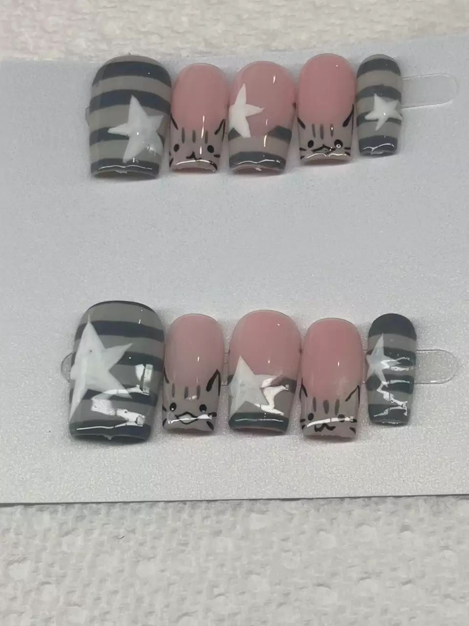 plant/Gray cat press on nails-1