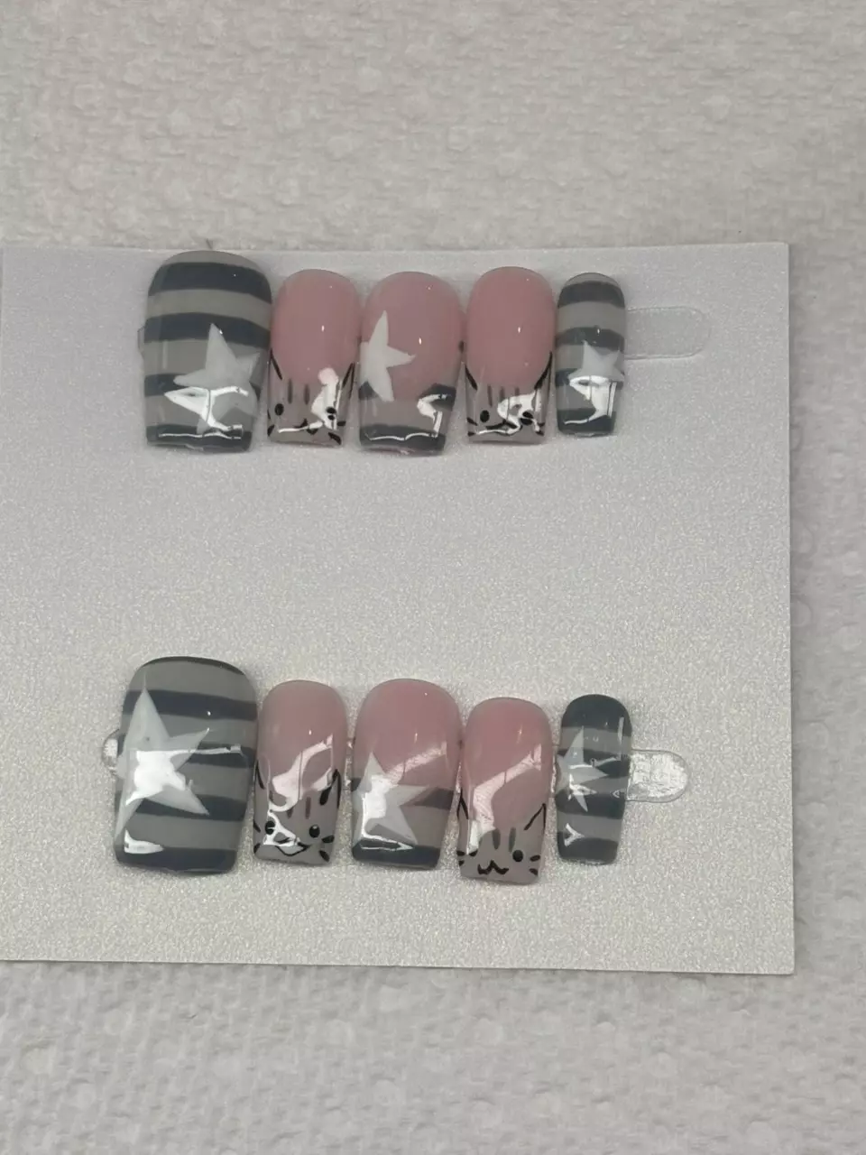 plant/Gray cat press on nails-0