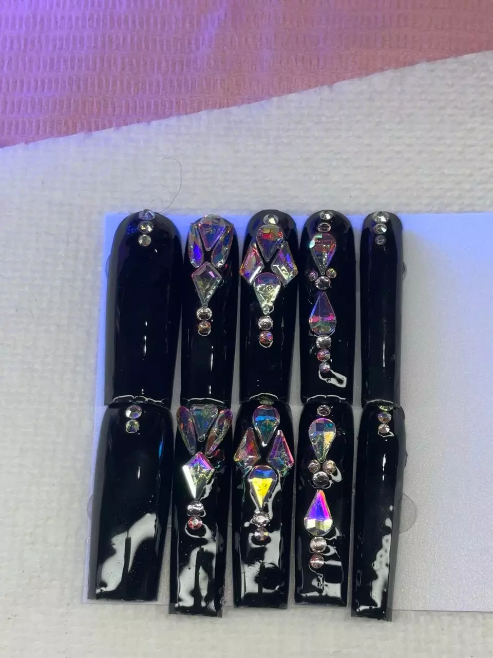 plant/Long black bling press on nails-1