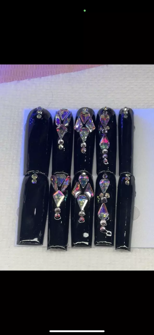 plant/Long black bling press on nails-0
