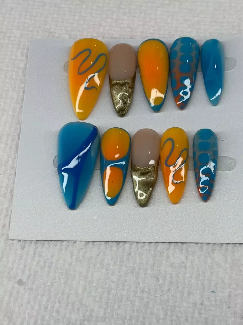 plant/Blue and orange with funky design press on nails-1