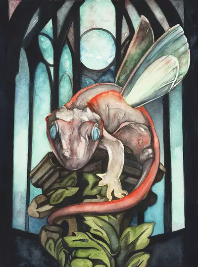 plant/Gargoyle Gecko Fairy Dragon watercolor Art Print-0-thumbnail