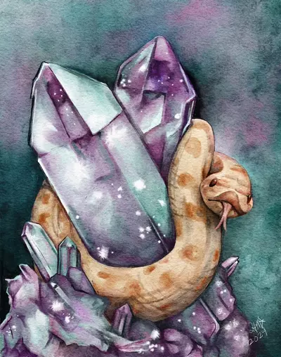 plant/Hognose Snake and Crystals Watercolor Art Print 8x10-0-thumbnail