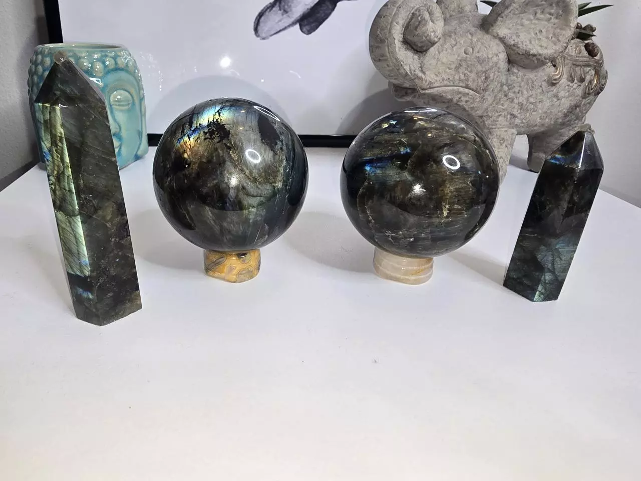 plant/Complete set of Labradorite towers/spheres-0