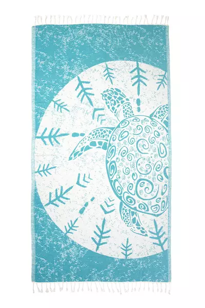 plant/Sea Turtle Turkish Towel - Turquoise-0-thumbnail