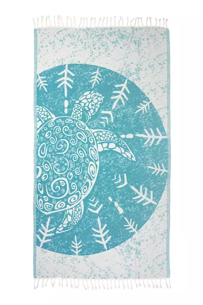 plant/Sea Turtle Turkish Towel - Turquoise-2-thumbnail