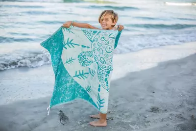 plant/Sea Turtle Turkish Towel - Turquoise-4-thumbnail