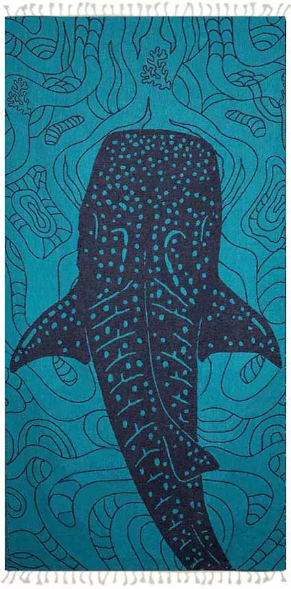 plant/Whale Shark Turkish Towel - Turquoise-0