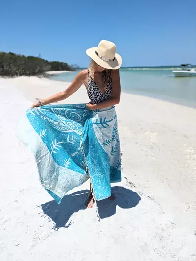 plant/Sea Turtle Turkish Towel - Turquoise-5-thumbnail
