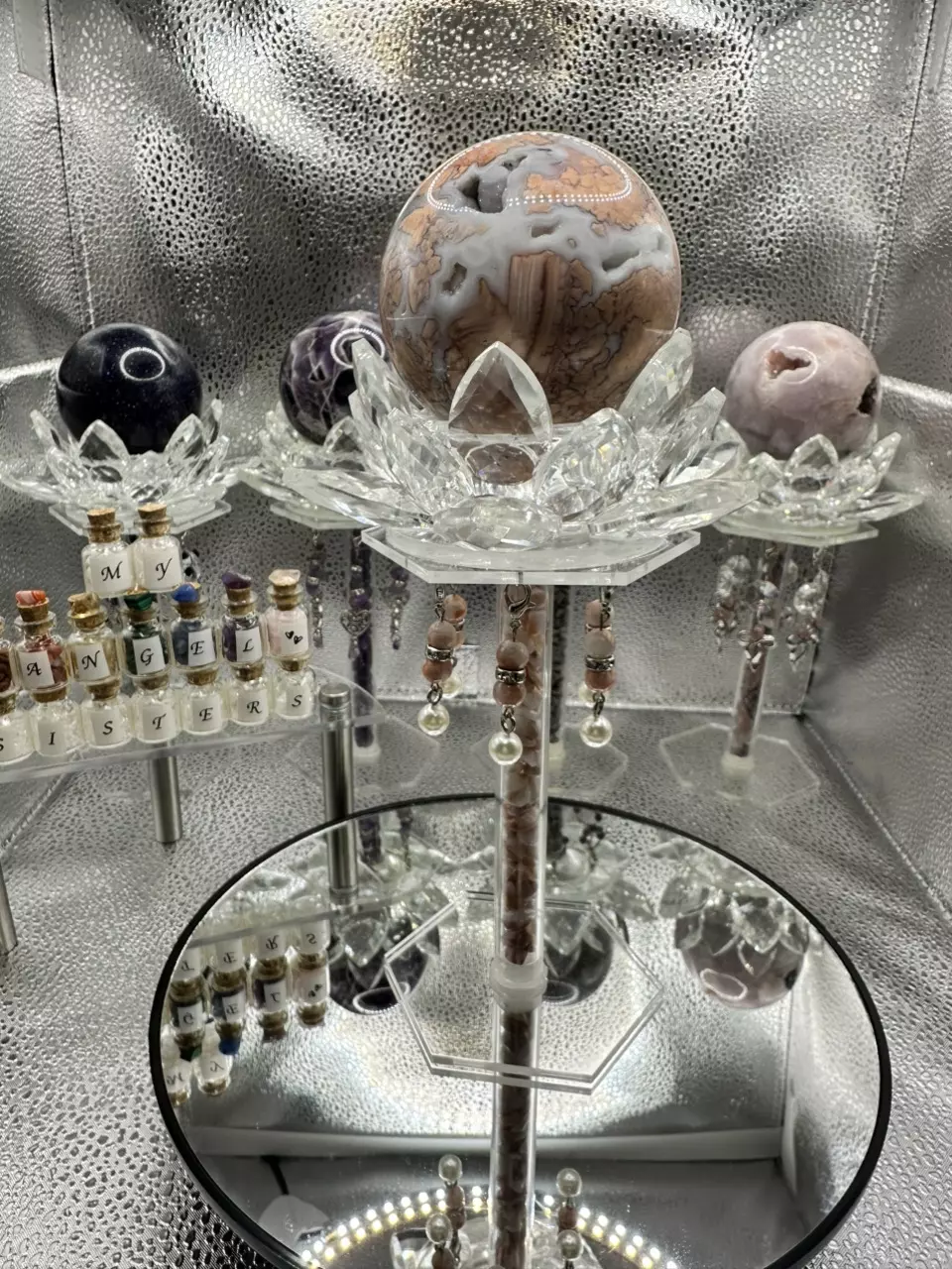 plant/65mm Cotton Candy/Pink Agate Sphere & Stand Set!-1