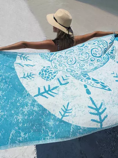 plant/Sea Turtle Turkish Towel - Turquoise-1-thumbnail