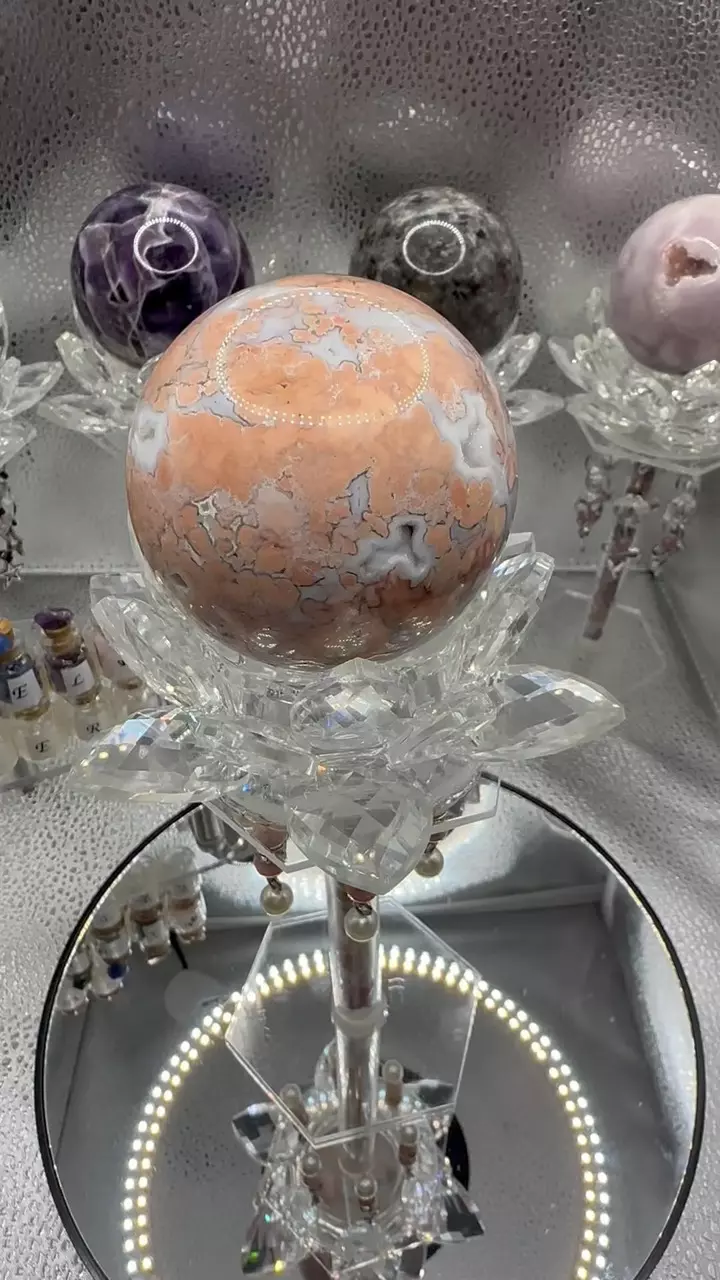 plant/65mm Cotton Candy/Pink Agate Sphere & Stand Set!-0