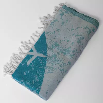 plant/Sea Turtle Turkish Towel - Turquoise-7-thumbnail