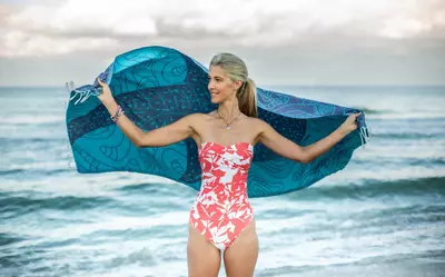 plant/Whale Shark Turkish Towel - Turquoise-2-thumbnail