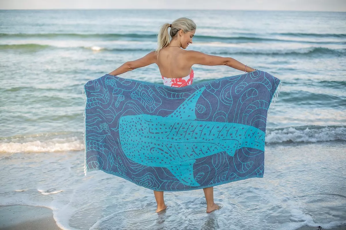 plant/Whale Shark Turkish Towel - Turquoise-1