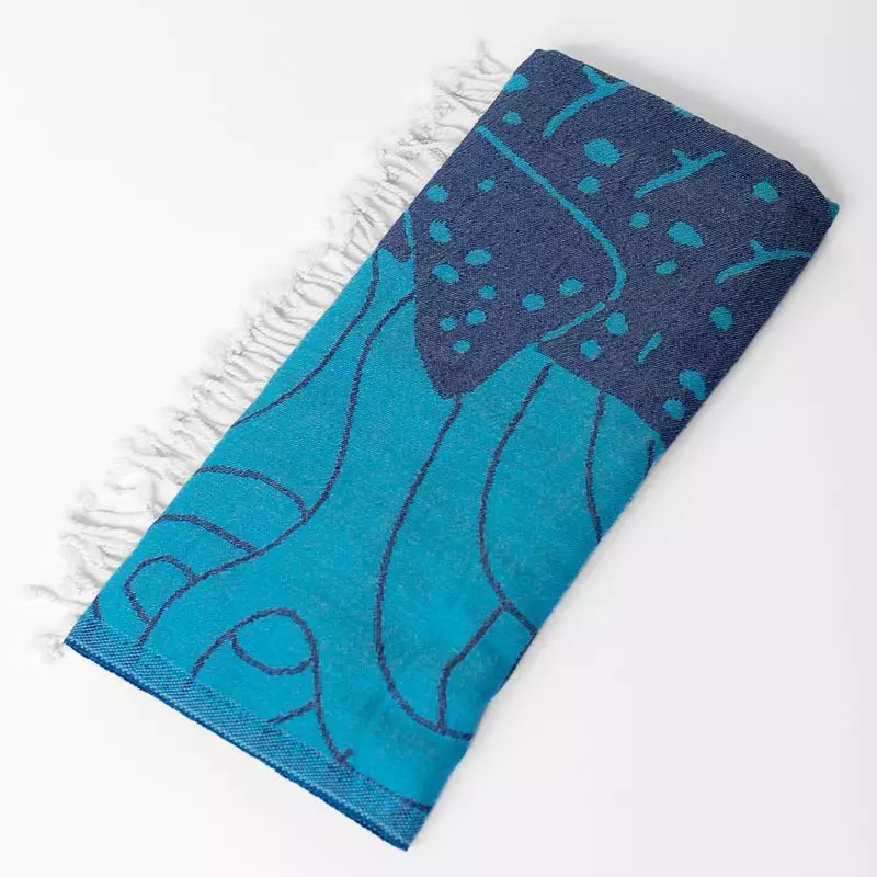 plant/Whale Shark Turkish Towel - Turquoise-5
