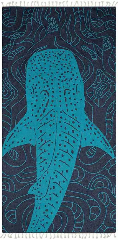 plant/Whale Shark Turkish Towel - Turquoise-3-thumbnail