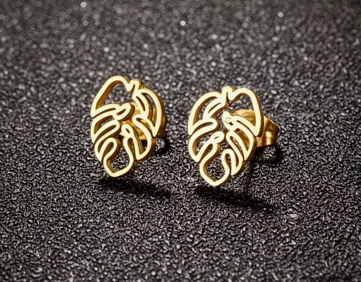 plant/18k plated gold monstera earring set-0