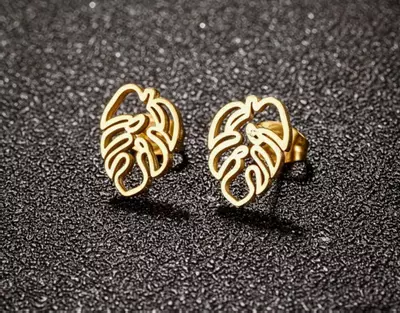 plant/18k plated gold monstera earring set-0-thumbnail