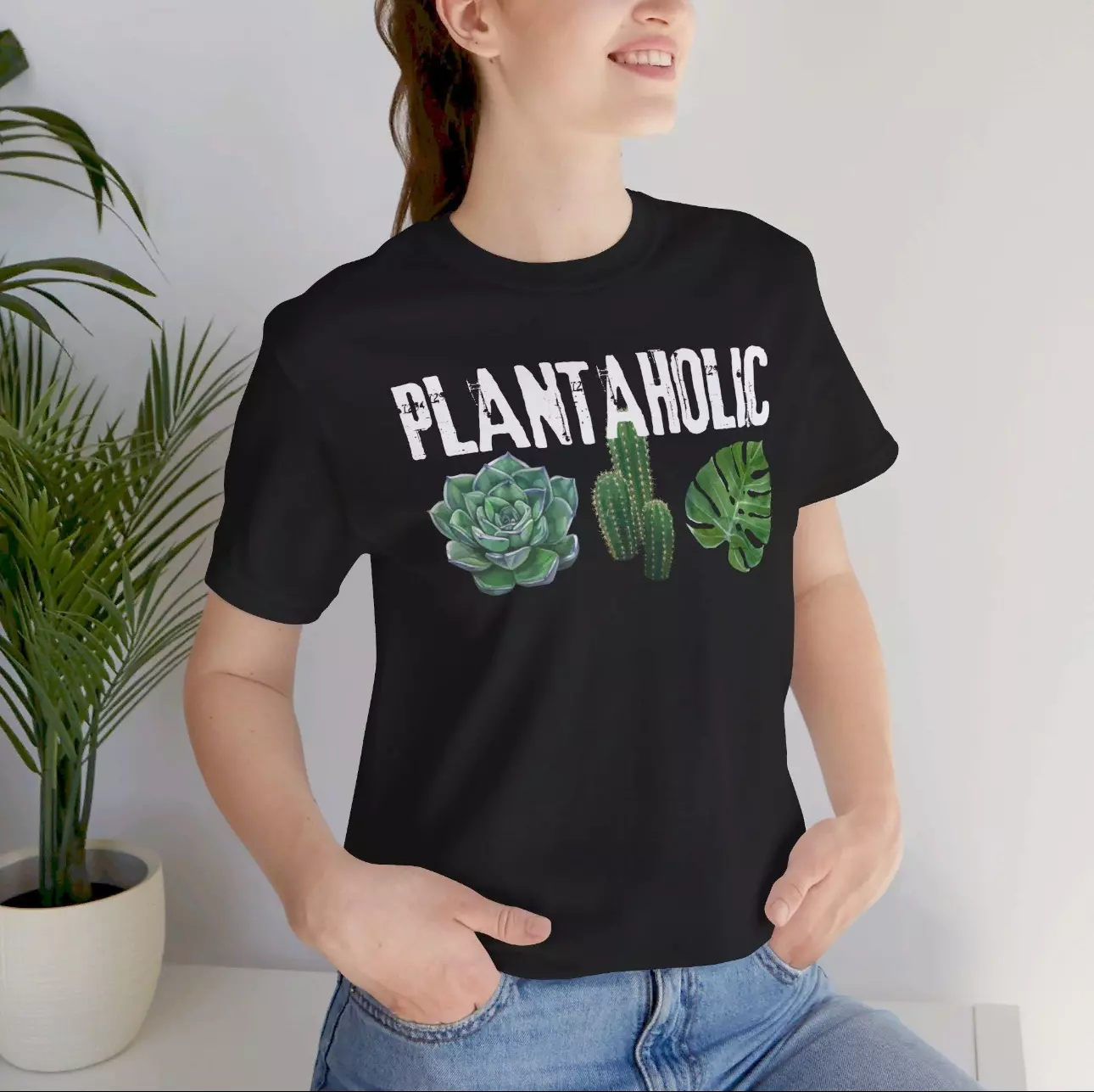 plant/Plantaholic Unisex Black 100% Cotton T-shirt-0