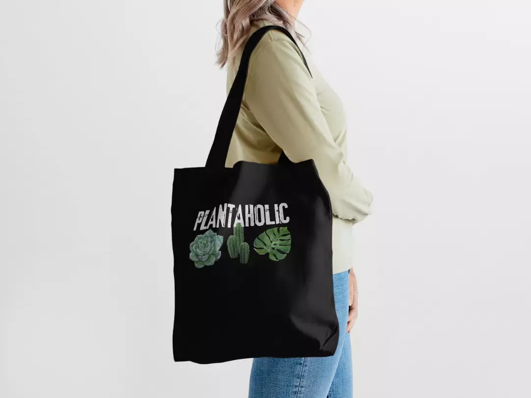 plant/Plantaholic Cotton Canvas Tote Bag Black-1