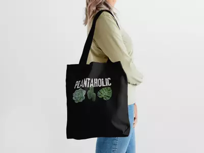 plant/Plantaholic Cotton Canvas Tote Bag Black-1-thumbnail