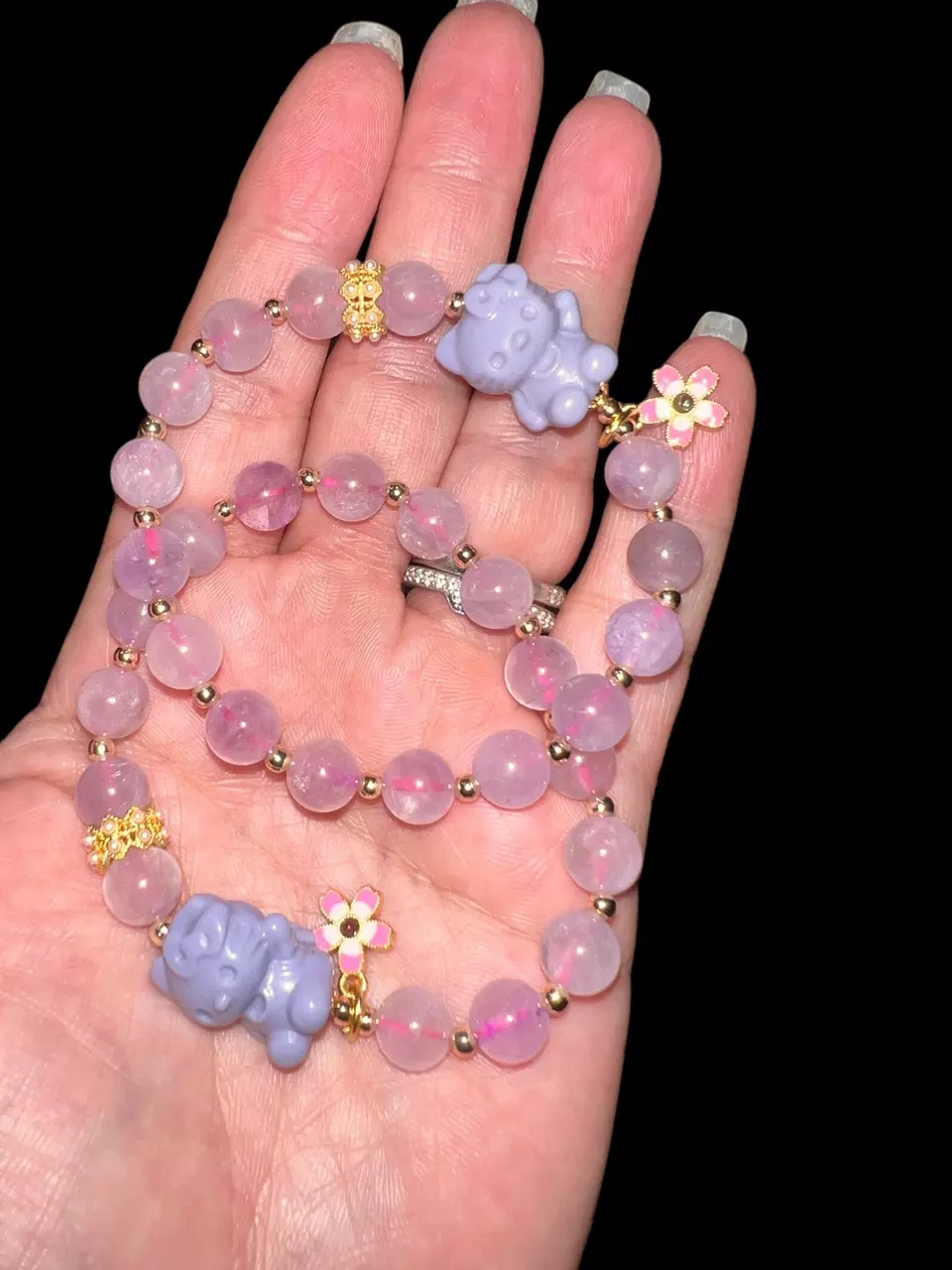 plant/Beaded head kitty bracelet-0