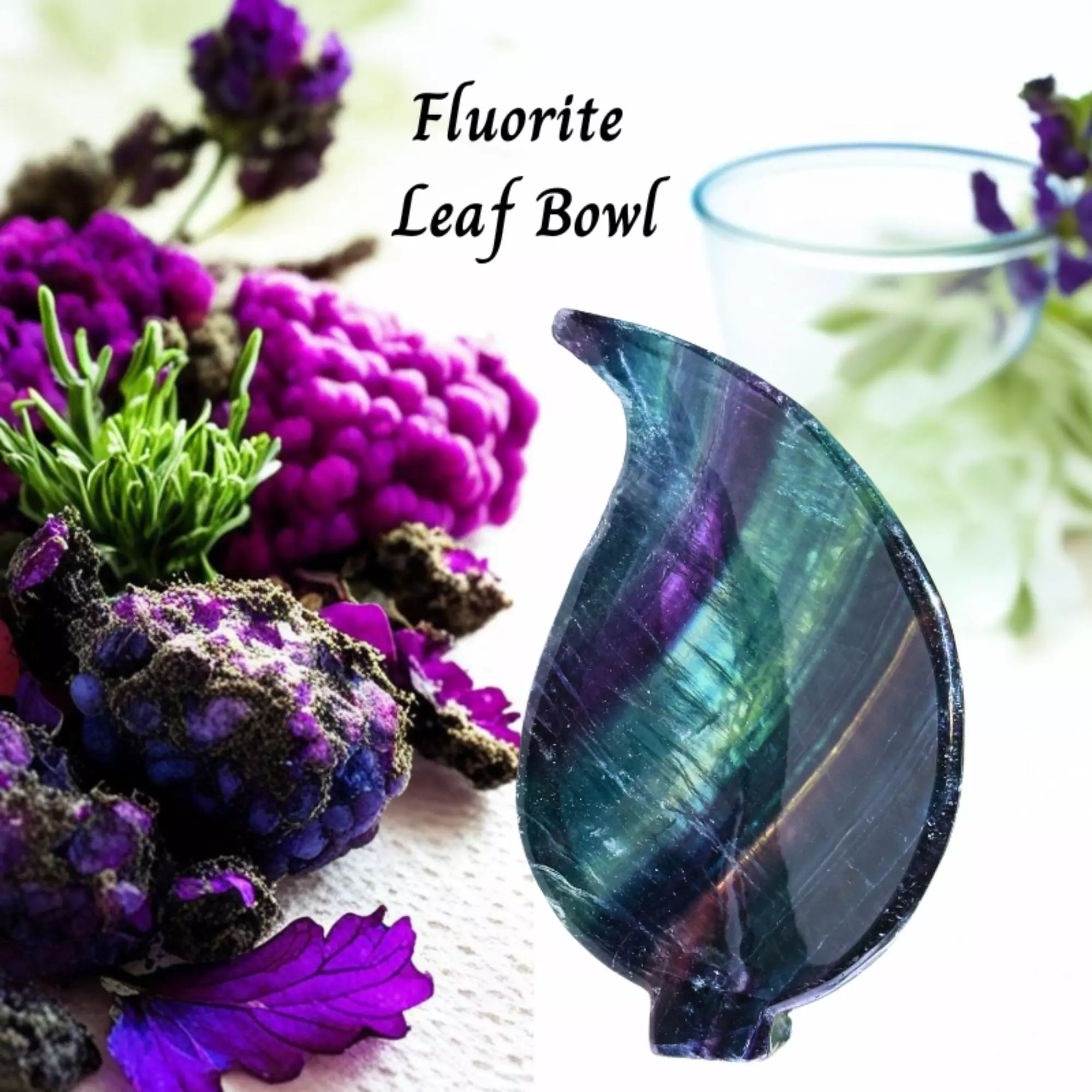plant/Rainbow Fluorite Leaf Bowl, Crystal Bowl, Crystal Trinket Dish-0