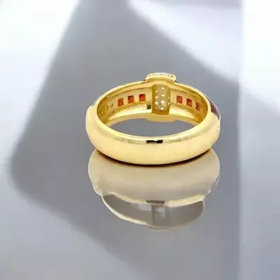 plant/Princess Cut Garnet and Lab Diamond Red Enamel Ring-3-thumbnail