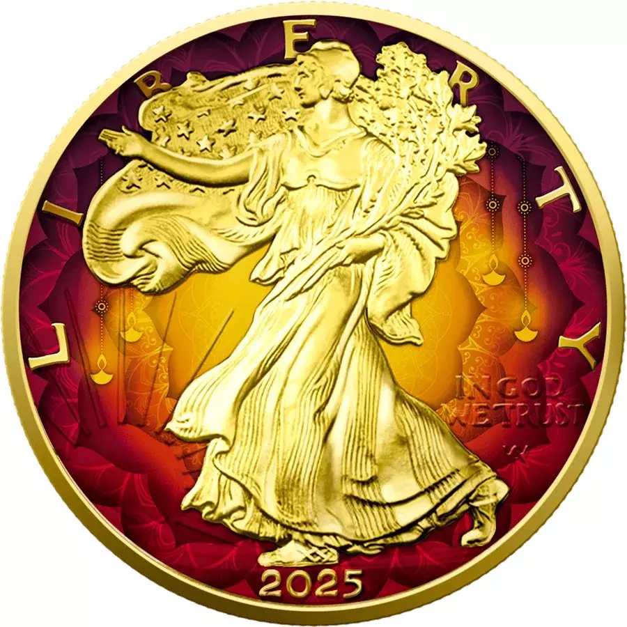 plant/2025 United States American Eagle Diwali 1 oz Silver Metallic Colorized Coin-0