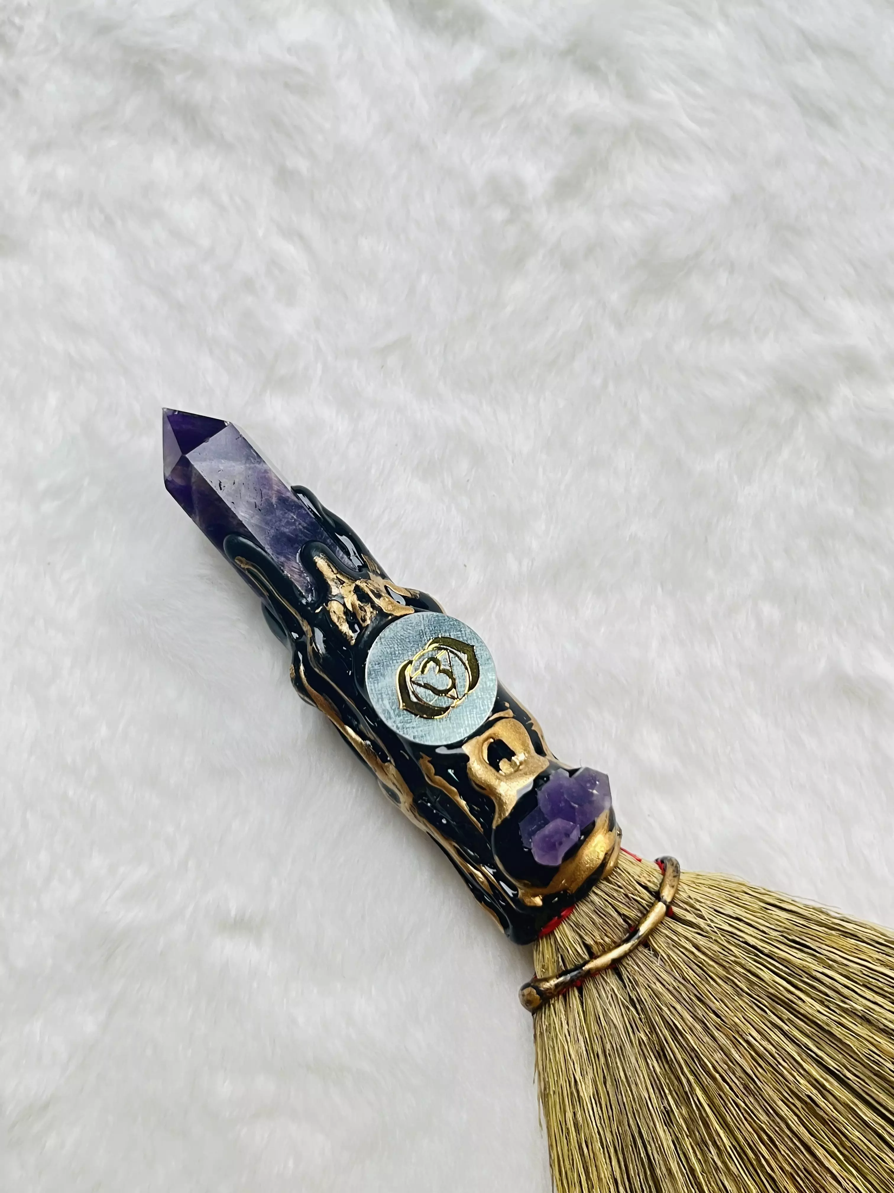 plant/Healing Stone Witch Broomstick with Natural Crystal-0