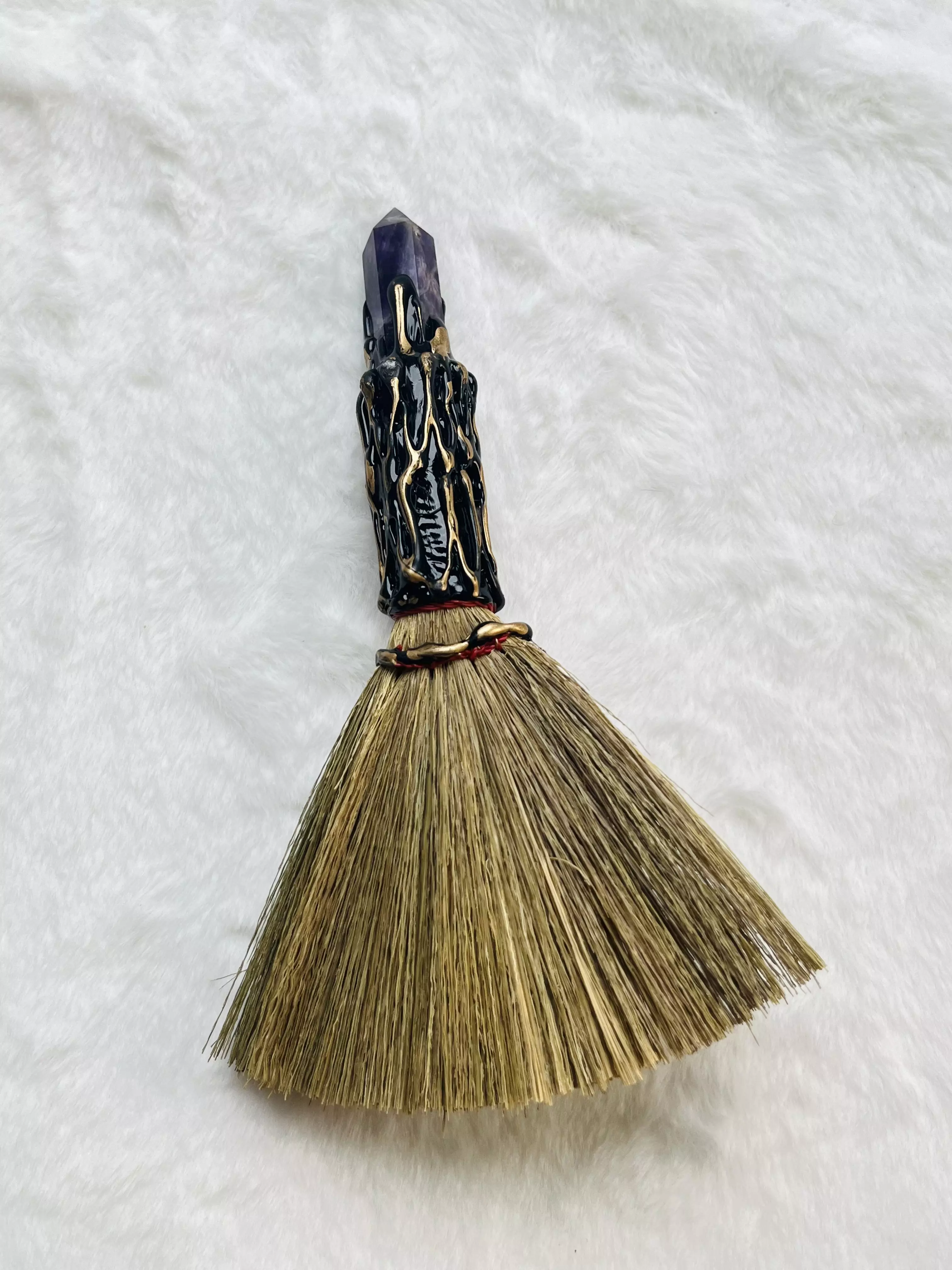 plant/Healing Stone Witch Broomstick with Natural Crystal-2