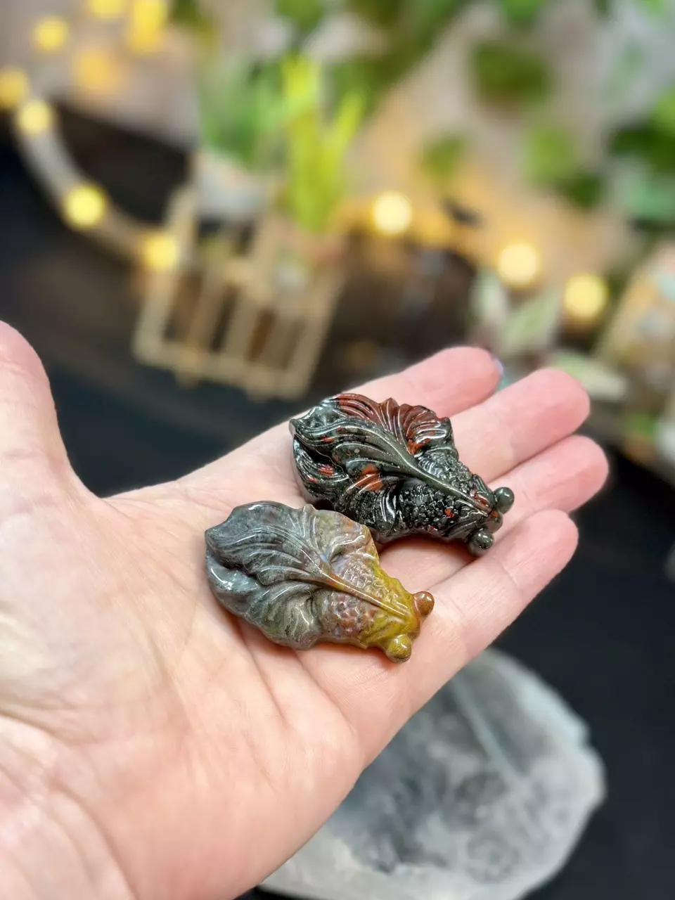 plant/African Blood Stone or Ocean Jasper hand carved goldfish-0