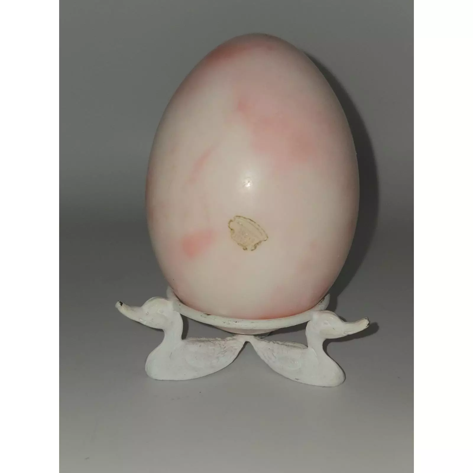 plant/Vintage Genuine Italian Pink Alabaster Egg with Duck Display Stand-0