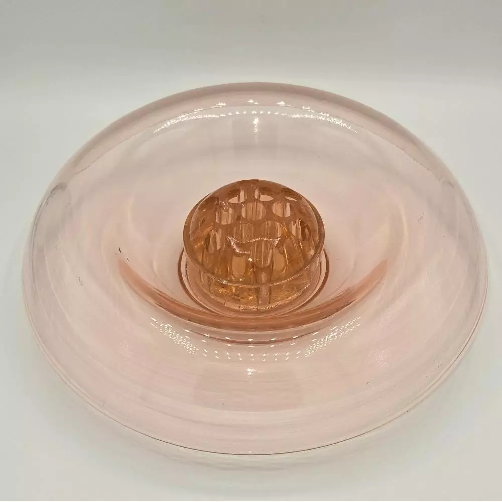 plant/Pink Depression Glass Console Bowl & Flower Frog 12.5"-0