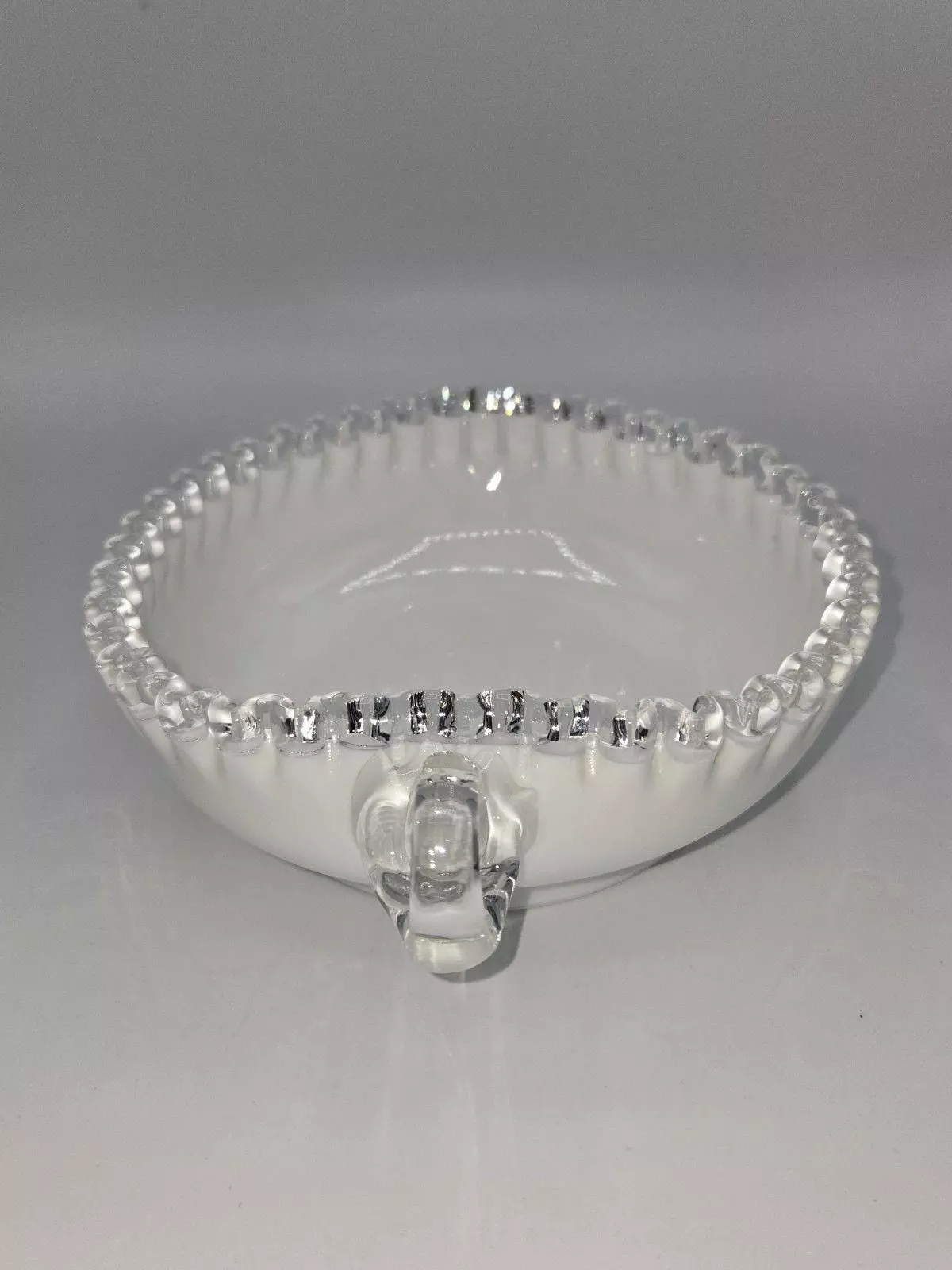 plant/Fenton Silver Crest Heart Shaped Ruffled Nappy Bon Bon Candy Dish 1970s-1