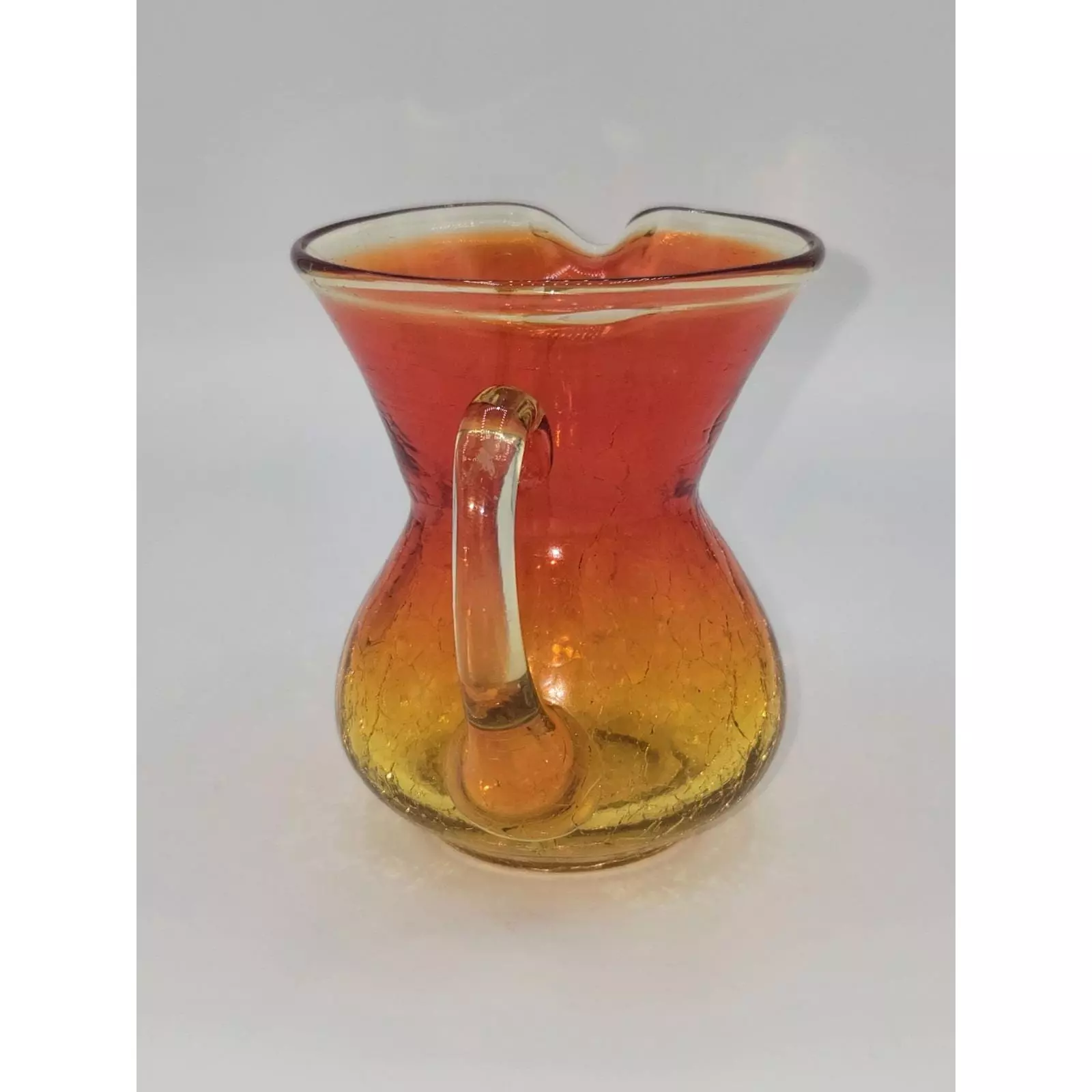 plant/Vintage Amberina Hand Blown Miniature Crackle Glass Pitcher-4