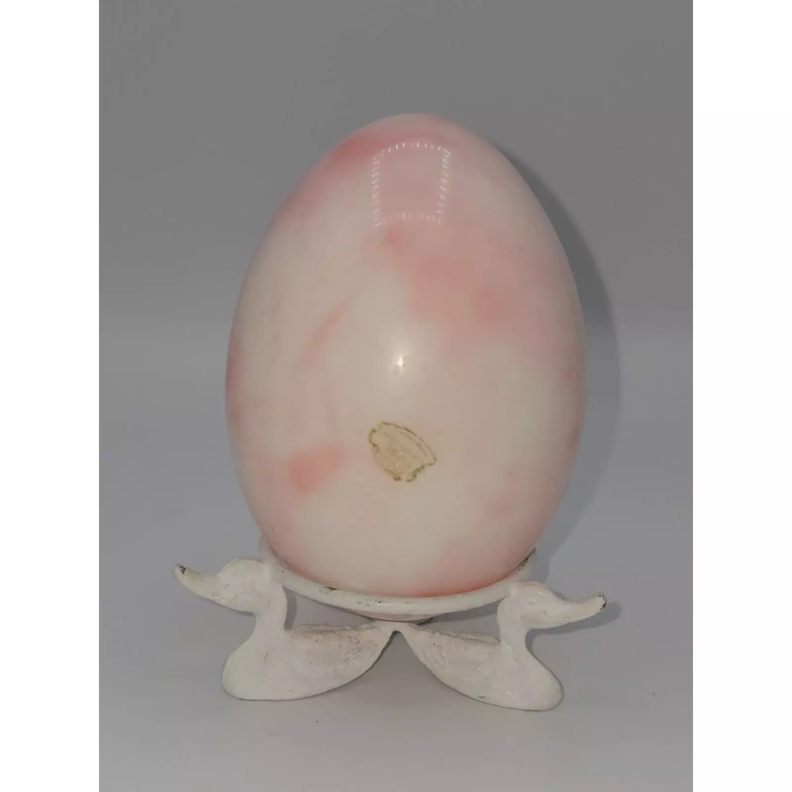 plant/Vintage Genuine Italian Pink Alabaster Egg with Duck Display Stand-5