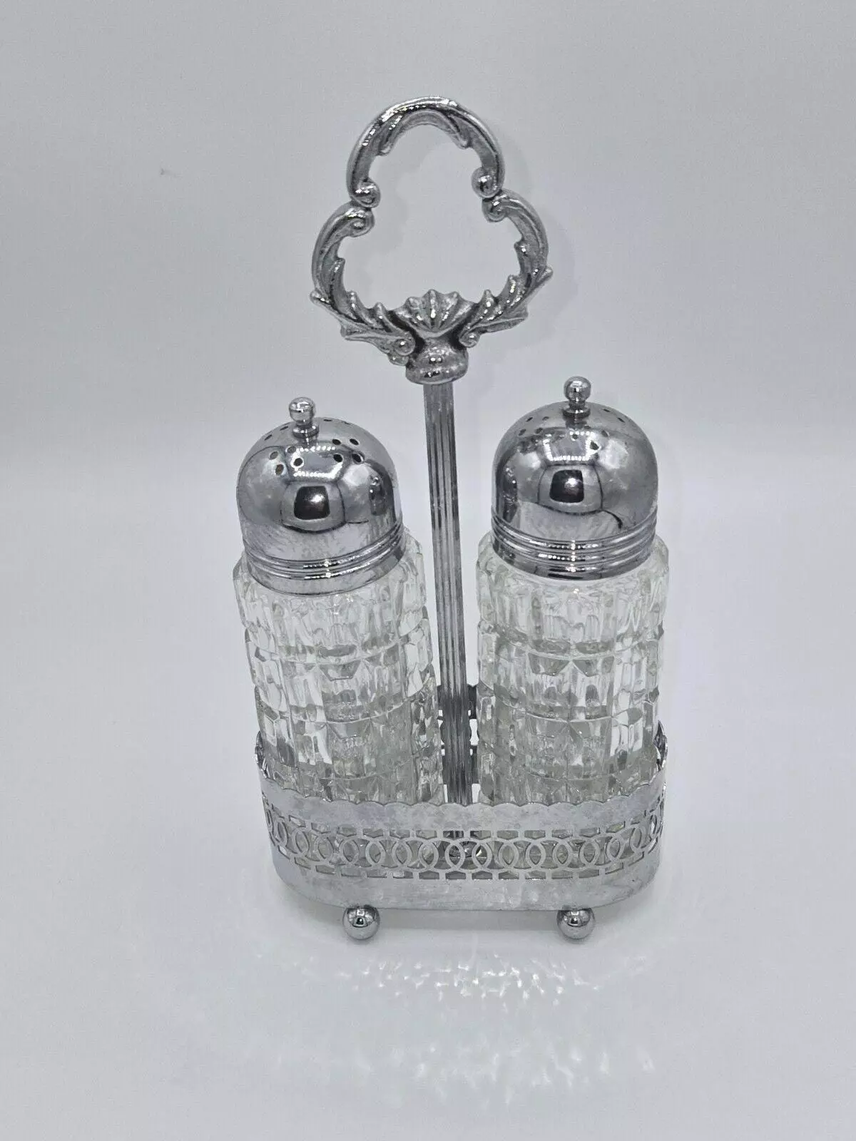 plant/Vintage Chromium Plate Salt & Pepper Shaker Set England-0