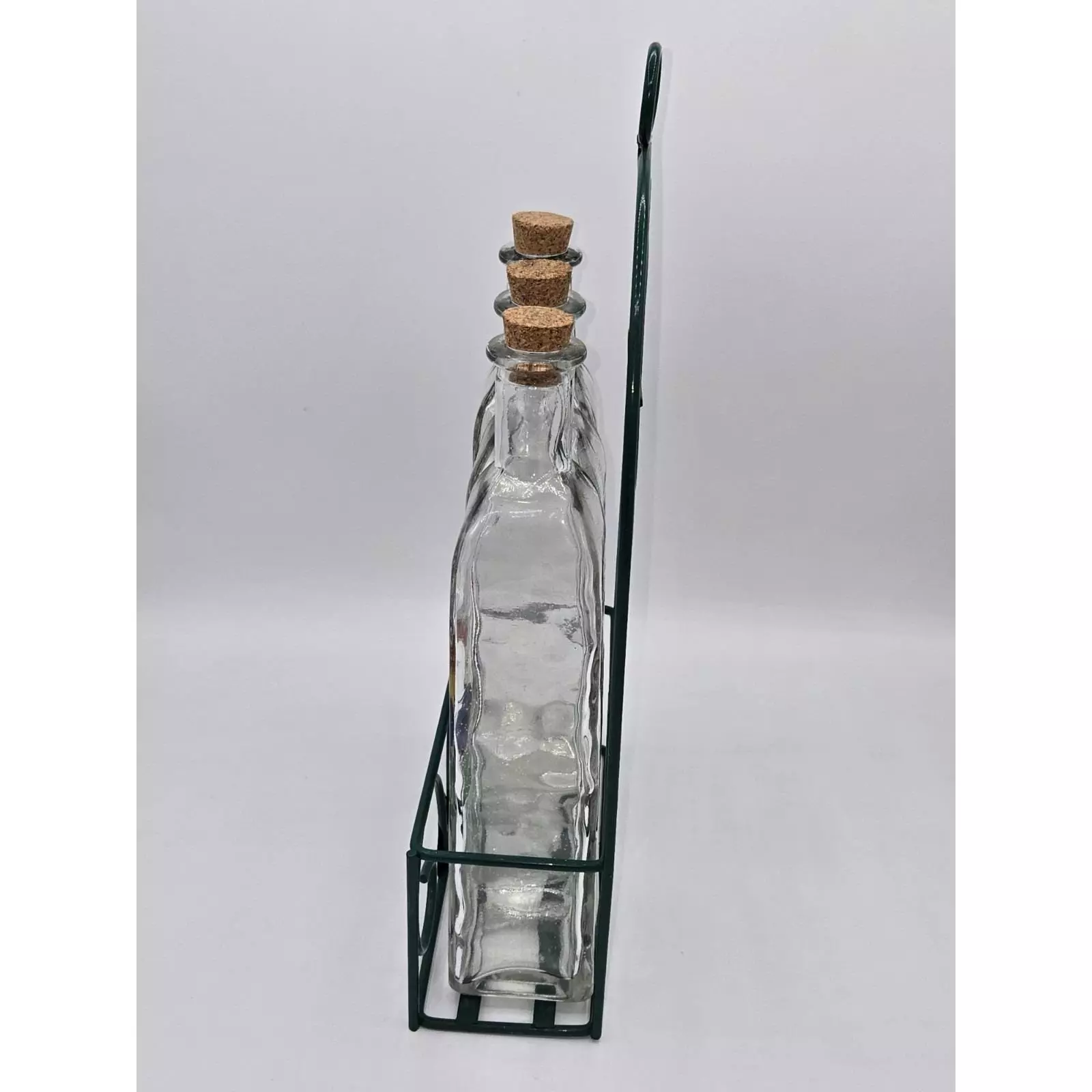 plant/Vintage Rooster Oil and Vinegar Glass Bottles In Holder Set of 3-4