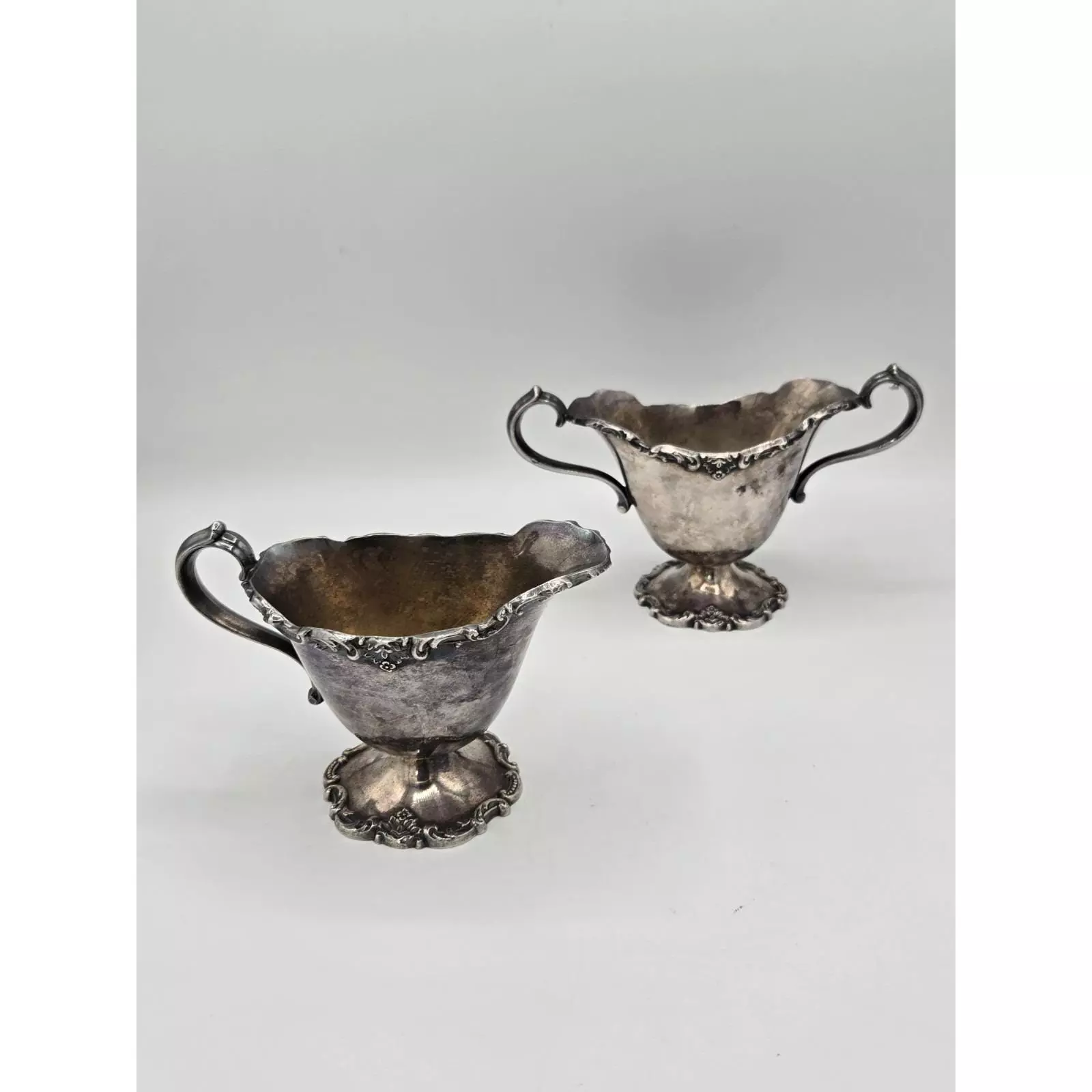 plant/Poole Silver Co. Lancaster Rose Silver Plated Creamer and Sugar Bowl Set #406-1