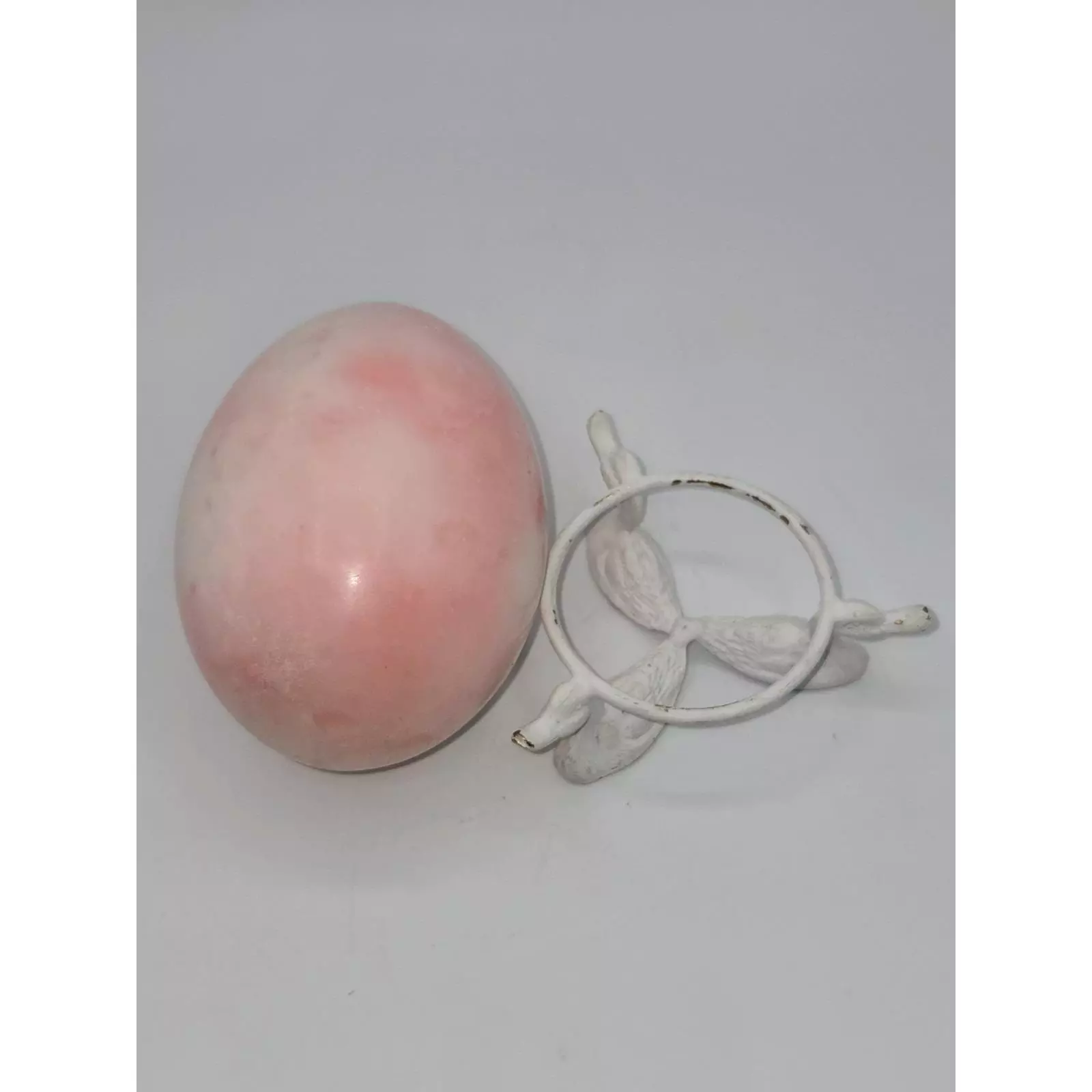 plant/Vintage Genuine Italian Pink Alabaster Egg with Duck Display Stand-1