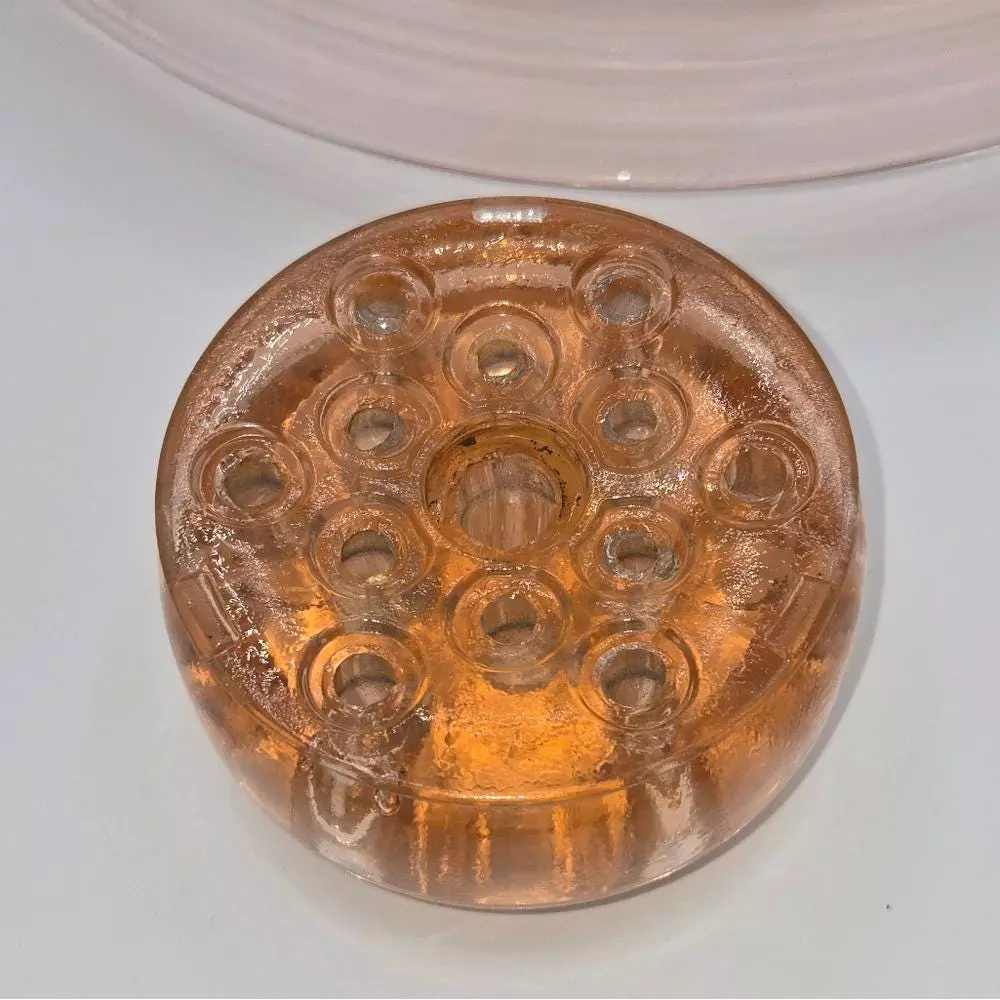 plant/Pink Depression Glass Console Bowl & Flower Frog 12.5"-9