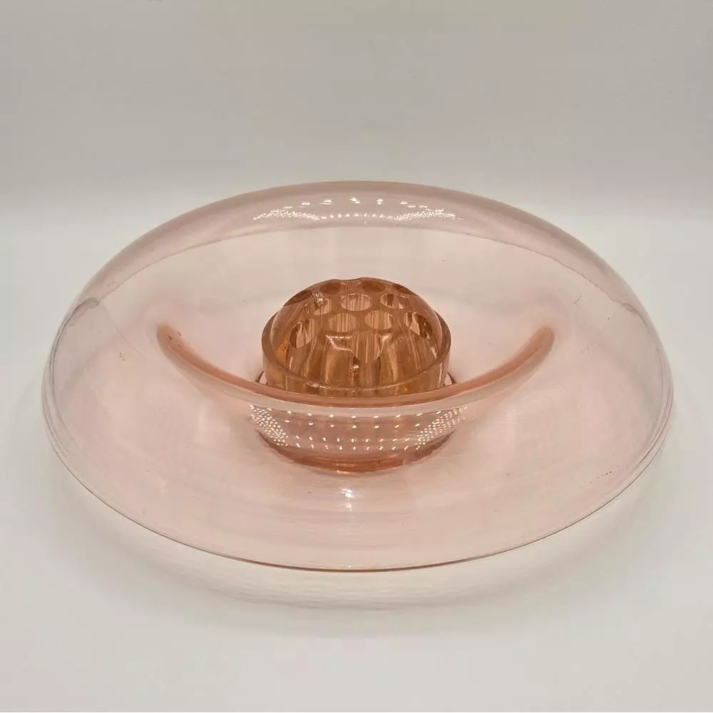 plant/Pink Depression Glass Console Bowl & Flower Frog 12.5"-1