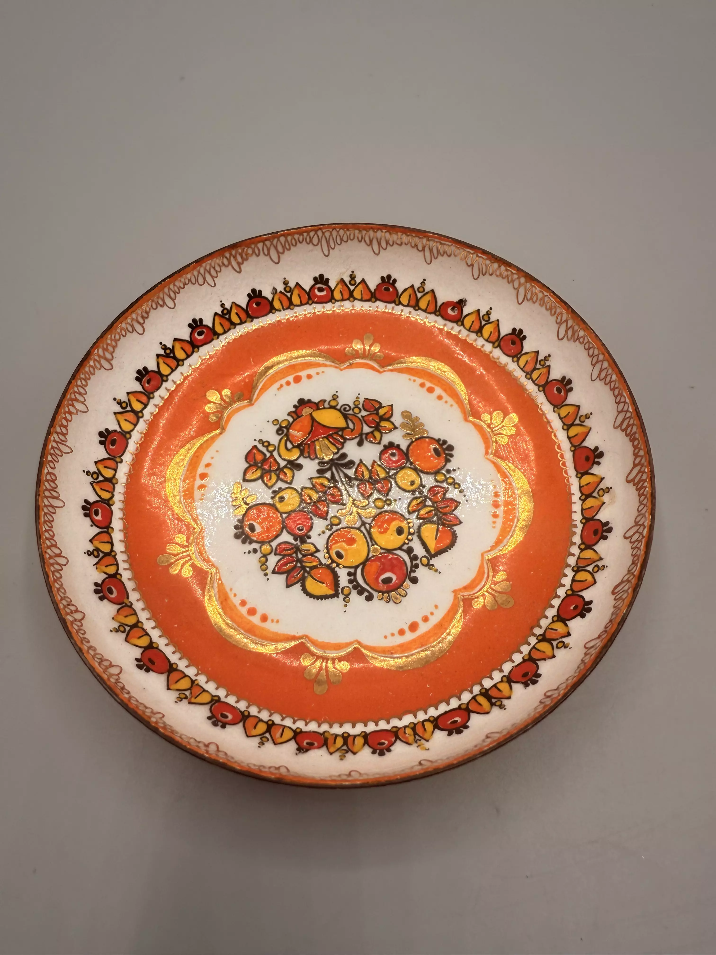 plant/4 inch Porcelain Cloisonne orange dish handpainted -0